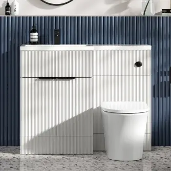 Havana Fluted Coastal White Vanity Basin and Tucson Toilet 1100mm - Black Accents - Left Handed