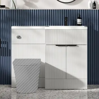Havana Fluted Coastal White Basin Vanity and Toilet Unit 1100mm (No Toilet) - Black Accents - Right
