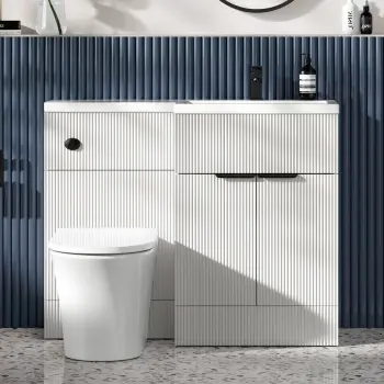 Havana Fluted Coastal White Vanity Basin and Tucson Toilet 1100mm - Black Accents - Right Handed