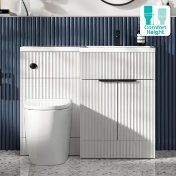 Havana Fluted Coastal White Vanity Basin and Utah Comfort Toilet 1100mm Black Accents - Right