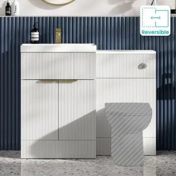 Havana Fluted Coastal White Basin Vanity and Toilet Unit 1100mm (No Toilet) - Brass Accents