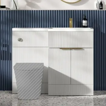 Havana Fluted Coastal White Basin Vanity and Toilet Unit 1100mm (No Toilet) - Brass Accents - Right