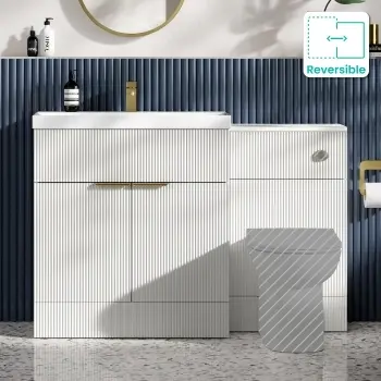 Havana Fluted Coastal White Basin Vanity and Toilet Unit 1300mm (No Toilet) - Brass Accents