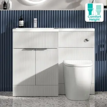 Havana Fluted Coastal White Vanity Basin and Utah Comfort Toilet 1100mm Chrome Handles - Left