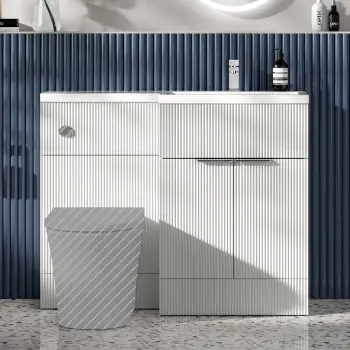 Havana Fluted Coastal White Basin Vanity and Toilet Unit 1100mm (No Toilet) Chrome Handles - Right
