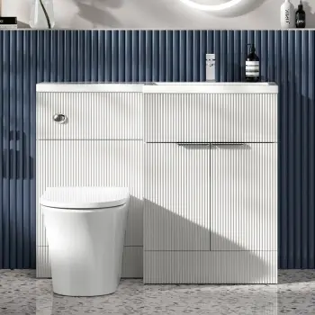 Havana Fluted Coastal White Vanity Basin and Tucson Toilet 1100mm - Chrome Handles - Right Handed