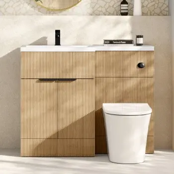 Havana Fluted Country Oak Vanity Basin and Tucson Toilet 1100mm - Black Accents - Left Handed