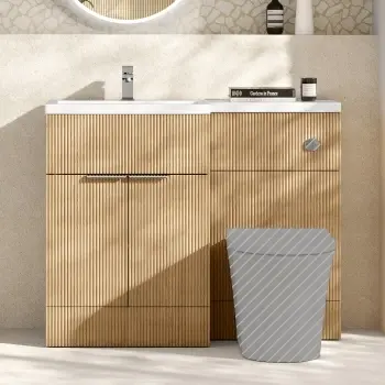 Havana Fluted Country Oak Basin Vanity and Toilet Unit 1100mm (No Toilet) - Chrome Handles - Left