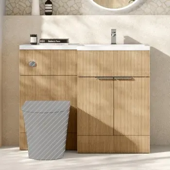 Havana Fluted Country Oak Basin Vanity and Toilet Unit 1100mm (No Toilet) - Chrome Handles - Right