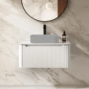 Sorrento Fluted Coastal White Wall Hung Drawer Vanity with Marble Top 800mm - No Basin