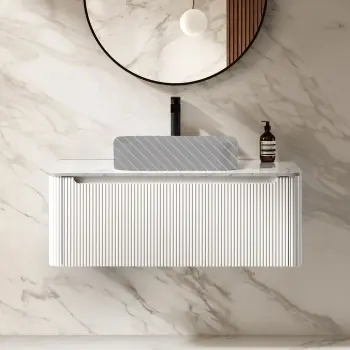 Sorrento Fluted Coastal White Wall Hung Drawer Vanity with Marble Top 1000mm - No Basin