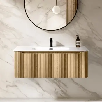 Sorrento Fluted Country Oak Wall Hung Basin Drawer Vanity 1000mm