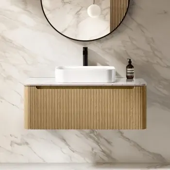 Sorrento Fluted Country Oak Wall Hung Drawer Vanity with Marble Top & Marin Basin 1000mm