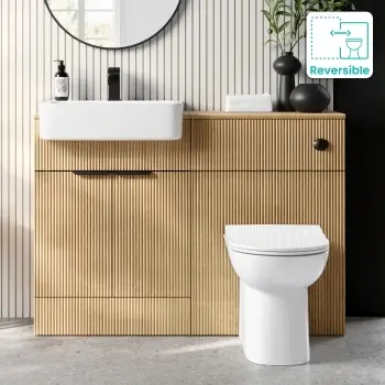 Sicily Fluted Country Oak Combination Vanity Basin and Aruba Toilet 1200mm - Black Accents