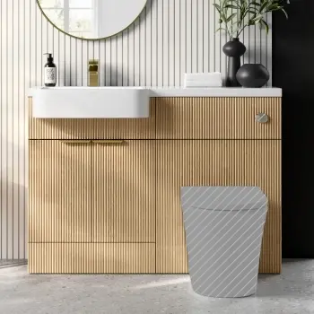 Sicily Fluted Country Oak Basin Vanity and Toilet Unit 1200mm (No Toilet) - Brass Accents - Left