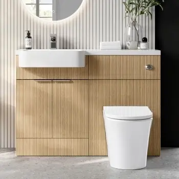 Sicily Fluted Country Oak Vanity Basin and Tucson Toilet 1200mm - Chrome Handles - Left Handed