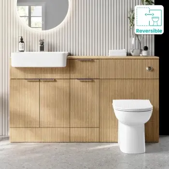 Sicily Fluted Country Oak Combination Vanity Basin and Aruba Toilet 1500mm - Chrome Handles