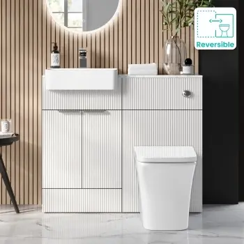 Sicily Fluted Coastal White Vanity Basin with Marble Top & Houston Toilet 1000mm - Chrome Handles