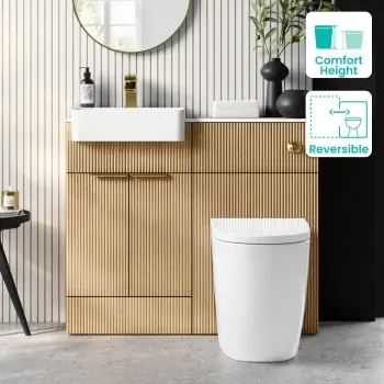 Sicily Fluted Country Oak Vanity Basin Marble Top & Utah Comfort Toilet 1000mm - Brass Accents