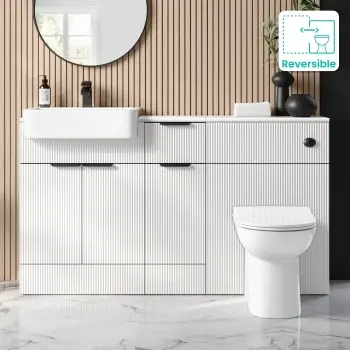 Sicily Fluted Coastal White Combination Vanity Basin and Aruba Toilet 1500mm - Black Accents