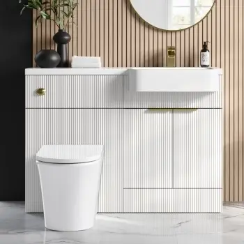Sicily Fluted Coastal White Vanity Basin and Tucson Toilet 1200mm - Brass Accents - Right Handed