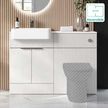 Sicily Fluted Coastal White Basin Vanity and Toilet Unit 1200mm (No Toilet) - Chrome Handles