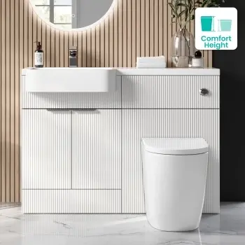 Sicily Fluted Coastal White Vanity Basin and Utah Comfort Toilet 1200mm - Chrome Handles - Left