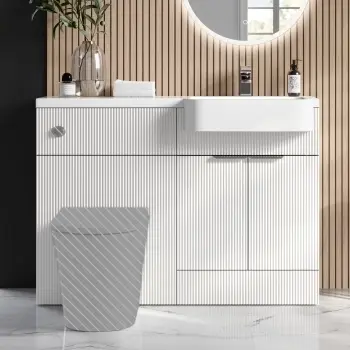 Sicily Fluted Coastal White Basin Vanity and Toilet Unit 1200mm (No Toilet) Chrome Handles - Right