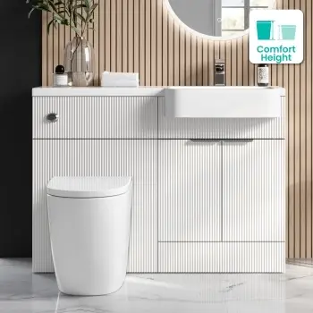 Sicily Fluted Coastal White Vanity Basin and Utah Comfort Toilet 1200mm - Chrome Handles - Right