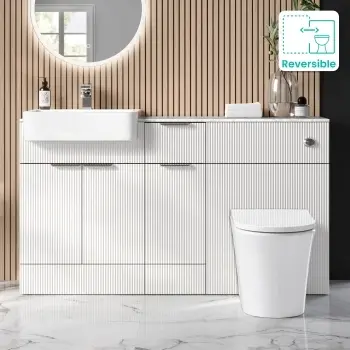 Sicily Fluted Coastal White Vanity Basin with Marble Top & Tucson Toilet 1500mm - Chrome Handles