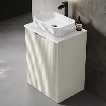 Crete Fluted Linen White Vanity with Marble Top & Reno Basin 600mm