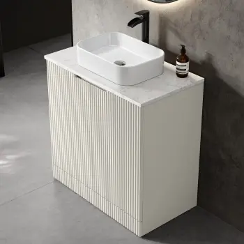 Crete Fluted Linen White Vanity with Marble Top & Marin Basin 800mm