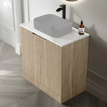 Crete Fluted Apex Oak Vanity with Marble Top 800mm - Excludes Counter Top Basin