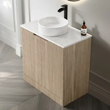 Crete Fluted Apex Oak Vanity with Marble Top & Nevis Basin 800mm
