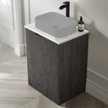 Crete Fluted Charcoal Elm Vanity with Marble Top 600mm - Excludes Counter Top Basin
