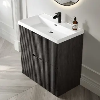 Crete Fluted Charcoal Elm Basin Vanity Drawer 800mm