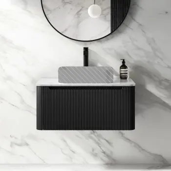 Sorrento Fluted Matt Black Wall Hung Drawer Vanity with Marble Top 800mm - No Basin