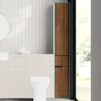 Sicily Fluted Black Walnut Floor Standing Tall Cabinet Unit 1900x300mm - Black Accents
