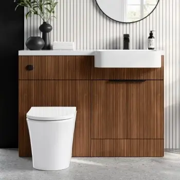 Sicily Fluted Black Walnut Vanity Basin and Tucson Toilet 1200mm - Black Accents - Right Handed