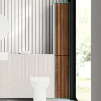 Sicily Fluted Black Walnut Floor Standing Tall Cabinet Unit 1900x300mm - Brushed Brass Accents