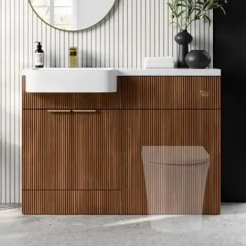 Sicily Fluted Black Walnut Basin Vanity and Toilet Unit 1200mm (No Toilet) - Brass Accents - Left