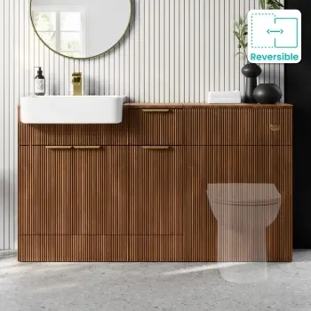 Sicily Fluted Black Walnut Combination Vanity Basin 1500mm (Excludes Toilet) - Brushed Brass Accents