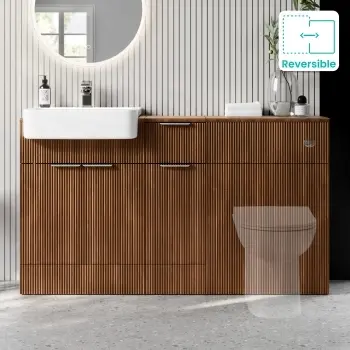 Sicily Fluted Black Walnut Combination Vanity Basin 1500mm (Excludes Toilet) - Chrome Handles