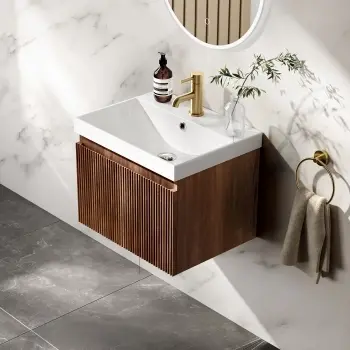 Malta Fluted Black Walnut Wall Hung Basin Drawer Vanity 500mm