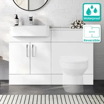 100% Waterproof - Harper Gloss White PVC Basin Vanity and Toilet Unit 1200mm - Excludes Toilet