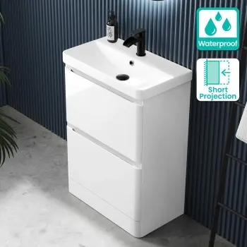 100% Waterproof - Corsica Gloss White PVC Slimline Basin Drawer Vanity 600mm