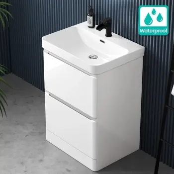 100% Waterproof - Corsica Gloss White PVC Basin Drawer Vanity 600mm