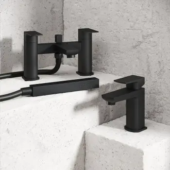 Soar Matt Black Basin & Shower Bath Mixer Tap Set