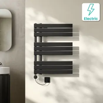 Seville Electric Matt Black Designer Flat Panel Heated Towel Rail 800x600mm