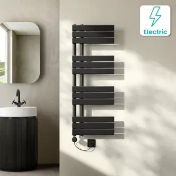 Seville Electric Matt Black Designer Flat Panel Heated Towel Rail 1200x450mm